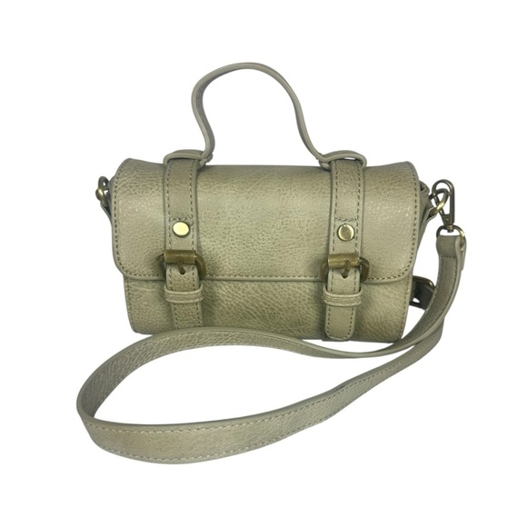 Anthropologie Aidy Crossbody Bag Small Buckle Flap Moss Green Gray Purse - Picture 1 of 12